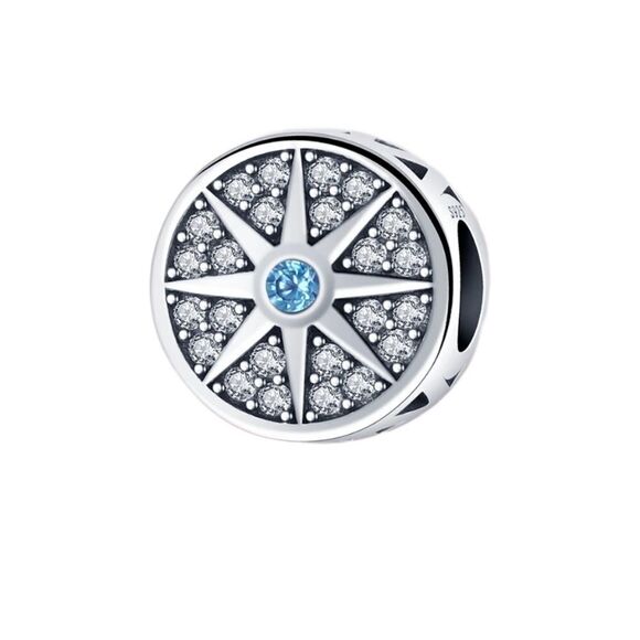 925 Sterling Silver Nautical Compass Charm - Picture 1 of 6